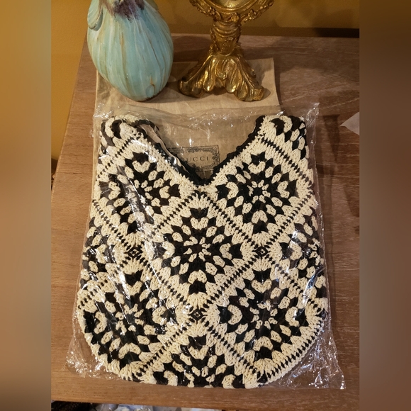 NEW! Crochet Boho Shoulder Bag (Black & White) - Picture 8 of 9